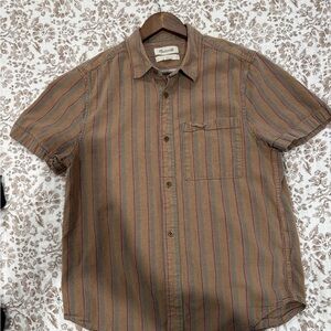 Madewell Men's Tan and Red Striped Casual Shirt